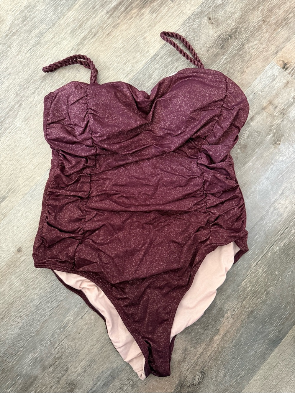 Cupshe Shimmery Burgundy Ruched One-Piece Swimsuit